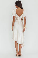 Grayson Tied Back Asymmetrical Midi Dress Champagne