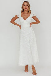 Lola Ruffle Shoulder Maxi Dress Textured White