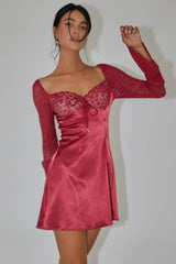 Ti Amo Lace Bust Long Sleeve Mini Dress Wine