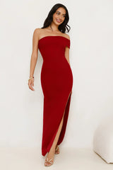 Berry Fresh Mesh One Shoulder Maxi Dress