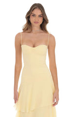 Long Ruffle Maxi Dress in Yellow