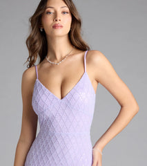 Kaylie V-Neck Bodycon Sequin Bead Formal Dress
