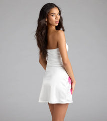 Ocean View Tropical Floral Satin Mini Dress